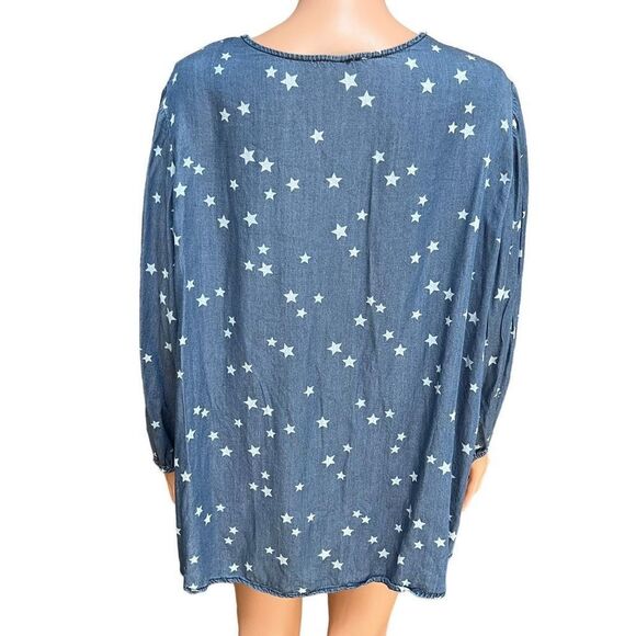 Cato star print peasant style blouse top chambray size 18/20W - Picture 3 of 7